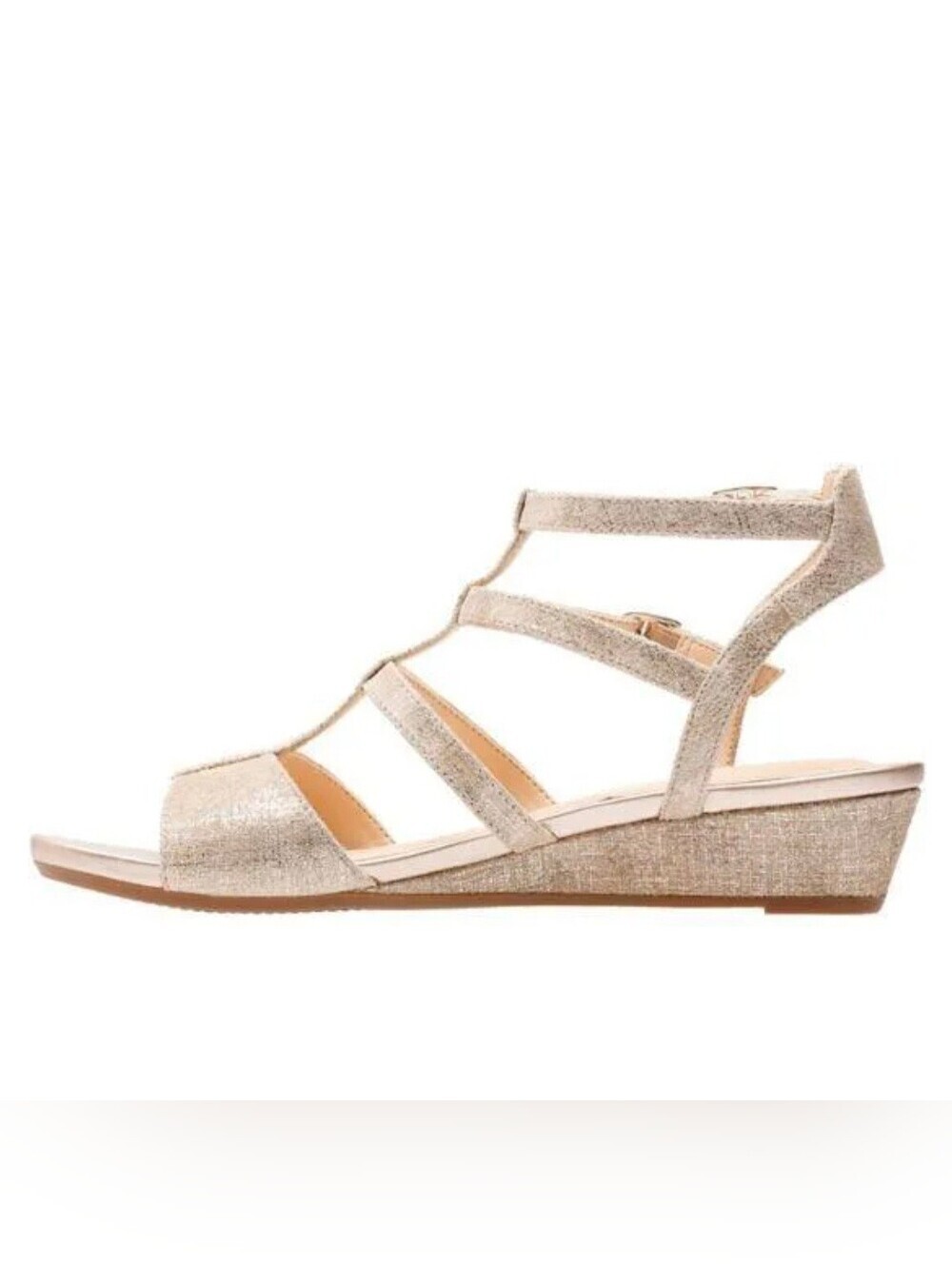 Clarks Parram Spice Gold Metallic Suede Gladiator Strappy Wedge Sandals Size 6.5